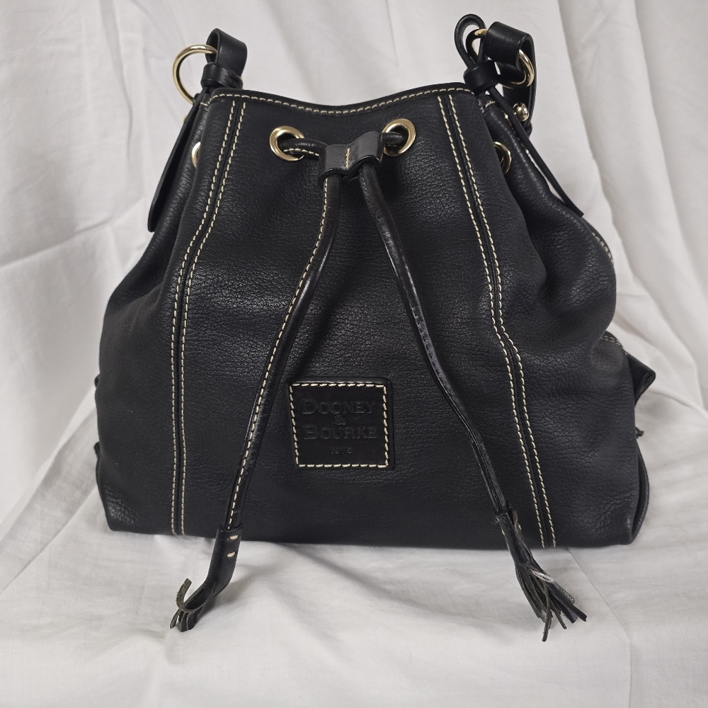 Dooney & Bourke Black Leather Drawstring Slouch Bag